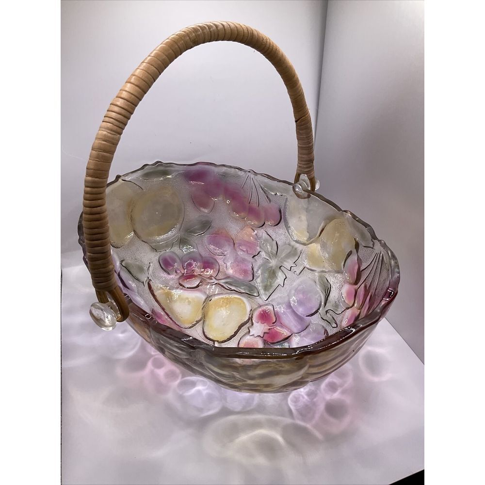 Vintage Mikasa Colorful Oval Embossed Fruit Basket Bowl with Bamboo Handle‎ - Picture 3 of 6